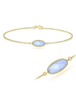 Blue Chalcedony Ellipse Shape Bracelet BRS-385-GP